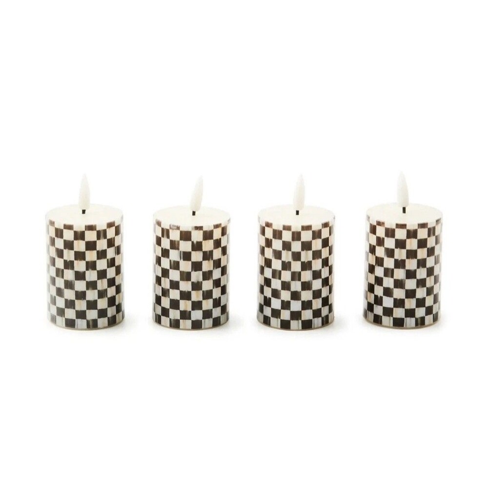 NEW Mackenzie-Childs Courtly Check Flameless Votive Candles Set of 4